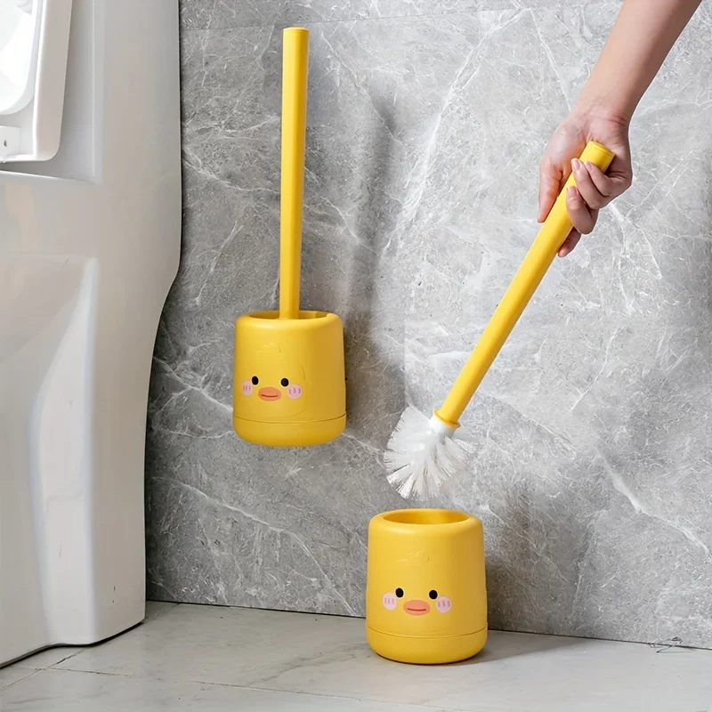 1set, Small Yellow Duck Toilet Brush Set, Cleaning Toilet Brush, Silicone Creative Wall-Mounted Style ,Cleaning Tools,