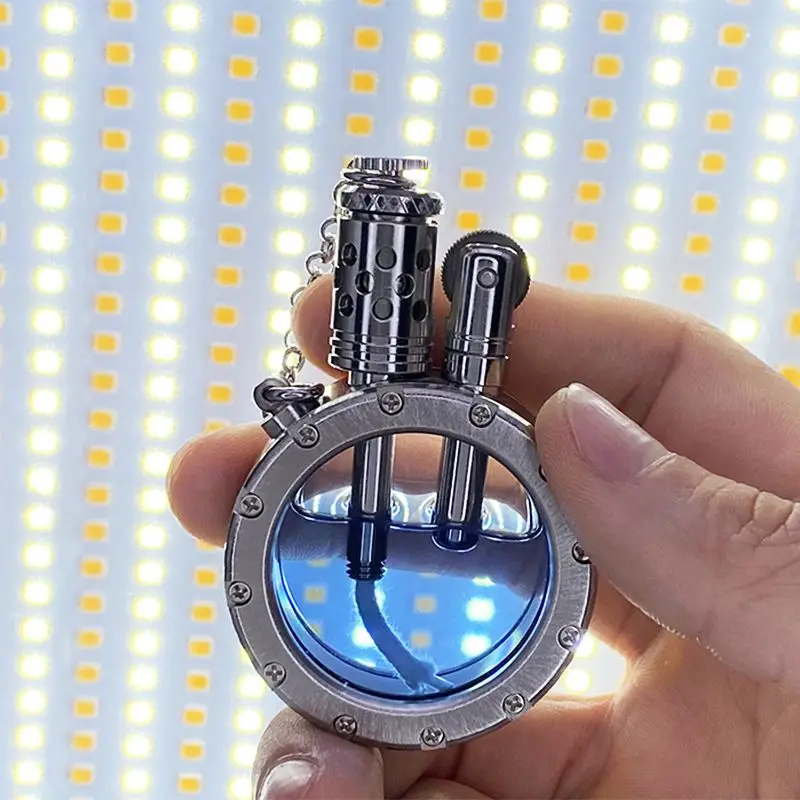 Handmade Pure Copper Gasoline Lighter Round Kerosene Oil Inflated Lighters With Transparent Oil Tank Creative Men Gift