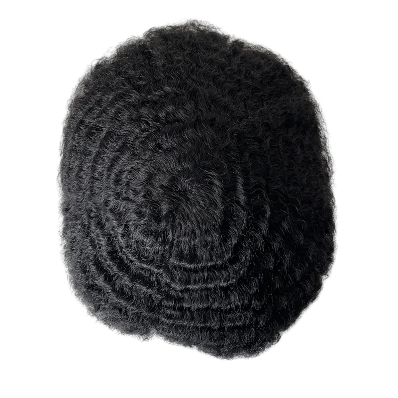 Toupee encaracolado do cabelo humano para homens negros, perucas afro-americanas, laço cheio, cabelo humano, sistema de substituição, 10mm, 8x10