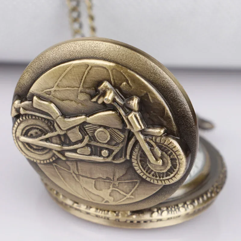 Requintado marrom popular motocicleta bronze quartzo relógio de bolso pingente corrente charme presentes ideais para homens mulheres colecionadores