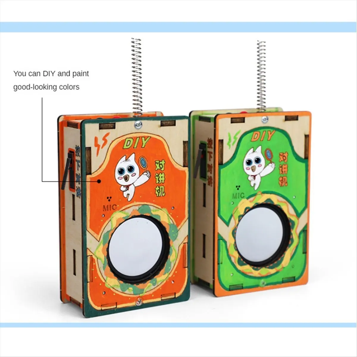 SWXF 2Pcs Walkie Talkie Set DIY Kayu Jangkauan Jauh Elektronik Belajar Aksesoris DIY Radio Genggam Interkom