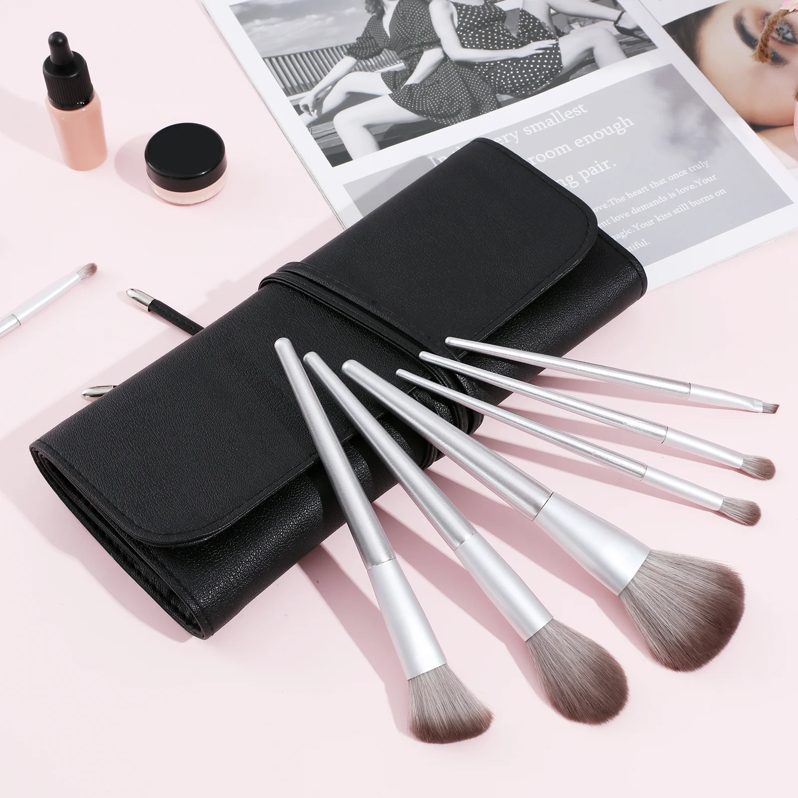 15Pcs Brush Bag PU Portable Lightweight Makeup Storage Case Travel Makeup Organizer Pouch Bag