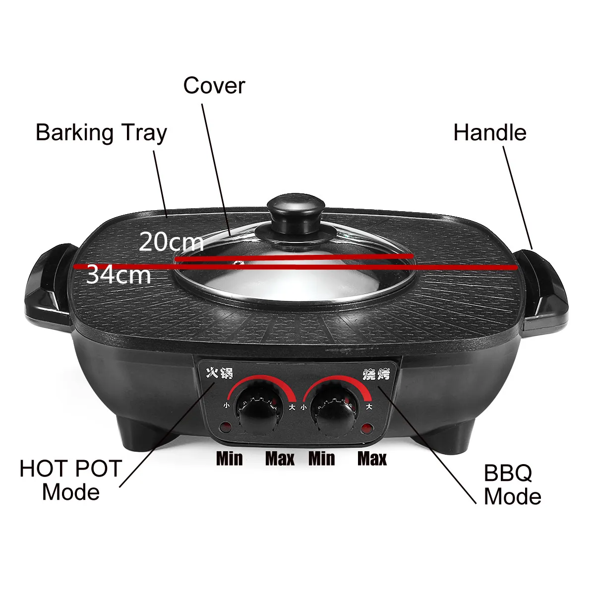 220V 1600W piekarnik gorący kociołek elektryczny multicooker trwałe Hotpot non-stick BBQ pieczenia płyta do grillowania naczynia kuchenne