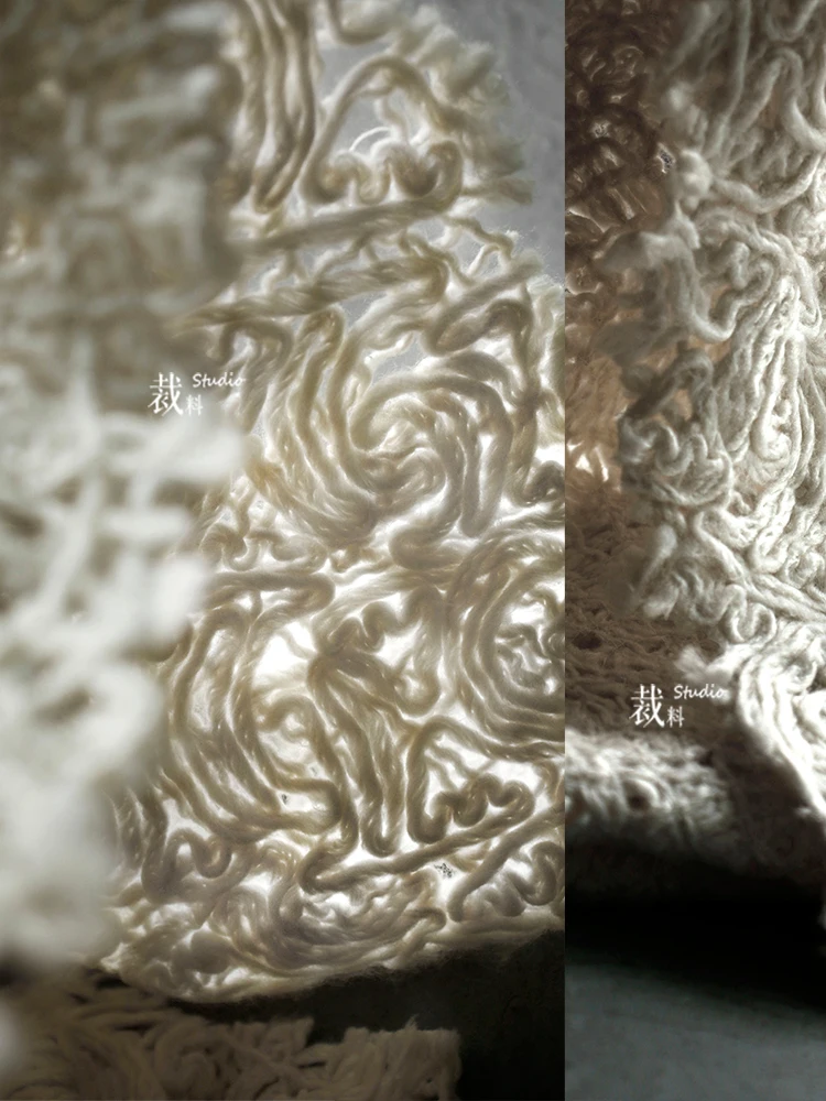 

Fabric Wide 130cmx50cm Blended Beige Irregular Wool Knitted Sheer Cutout Texture DIY Hand-Stitched Dress Spring Autumn Clothing