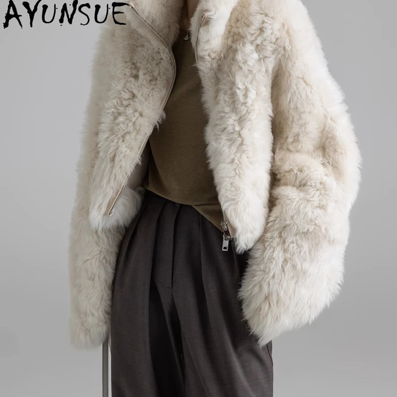 

AYUNSUE Natural Sheepskin Fur Coat Women Real Leather Jacket Winter Jackets 2025 Luxury Clothing Female Motocycle Шуба Женская
