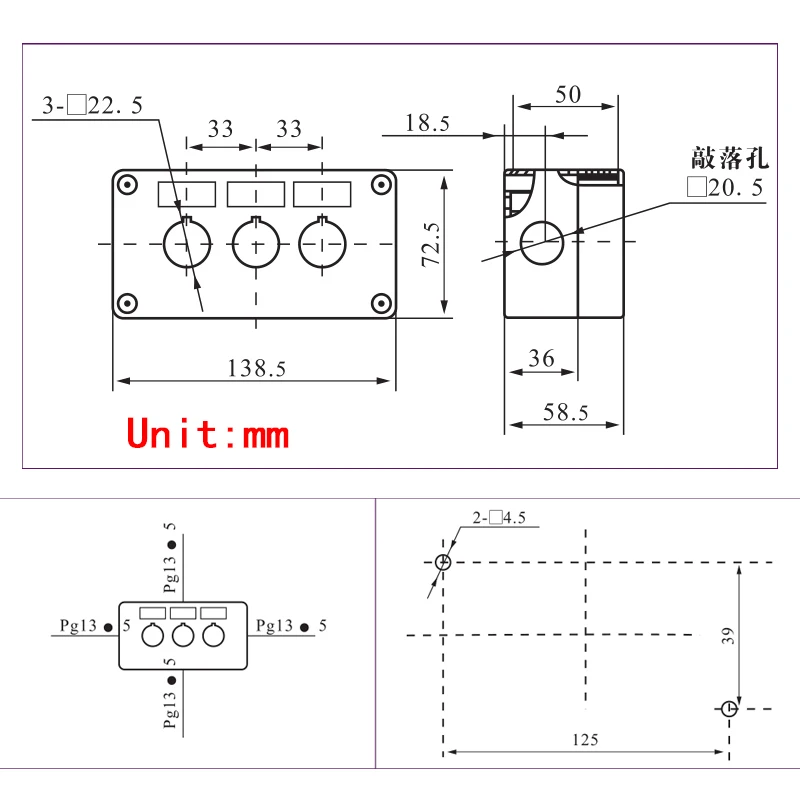 1Pcs 3Hole Waterproof Plastic Emergency Stop Mushroom AK3 Black White Arrow Push Button Box Switch Elevator 22mm IP65 ES542