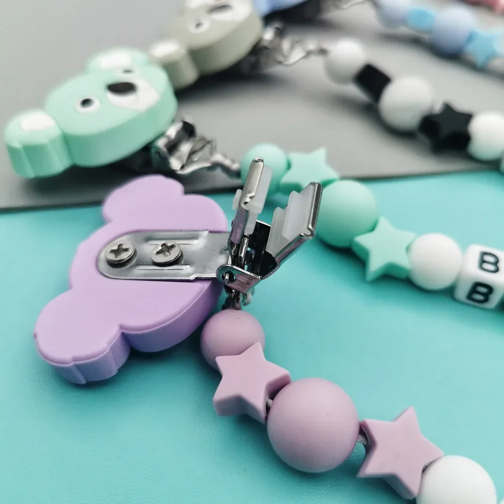 Custom English Acrylic Letter Name Baby Koala Silicone Pendant Pacifier Clips Chains Chew Teether Baby Pacifier Kawaii Toy Gifts