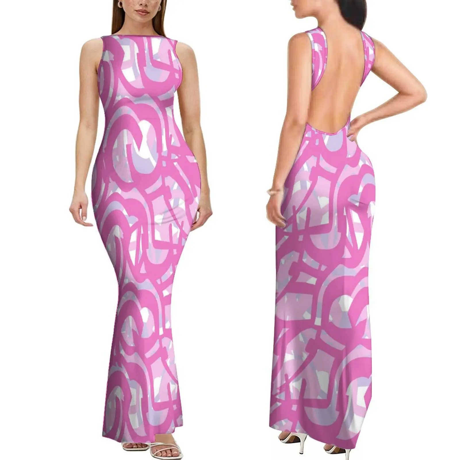 High Quality Custom Sleeveless Backless Ladies Dresses Elei Tribal Print Womens Sexy Bodycon Long Maxi Dress Samoan Prom Dress