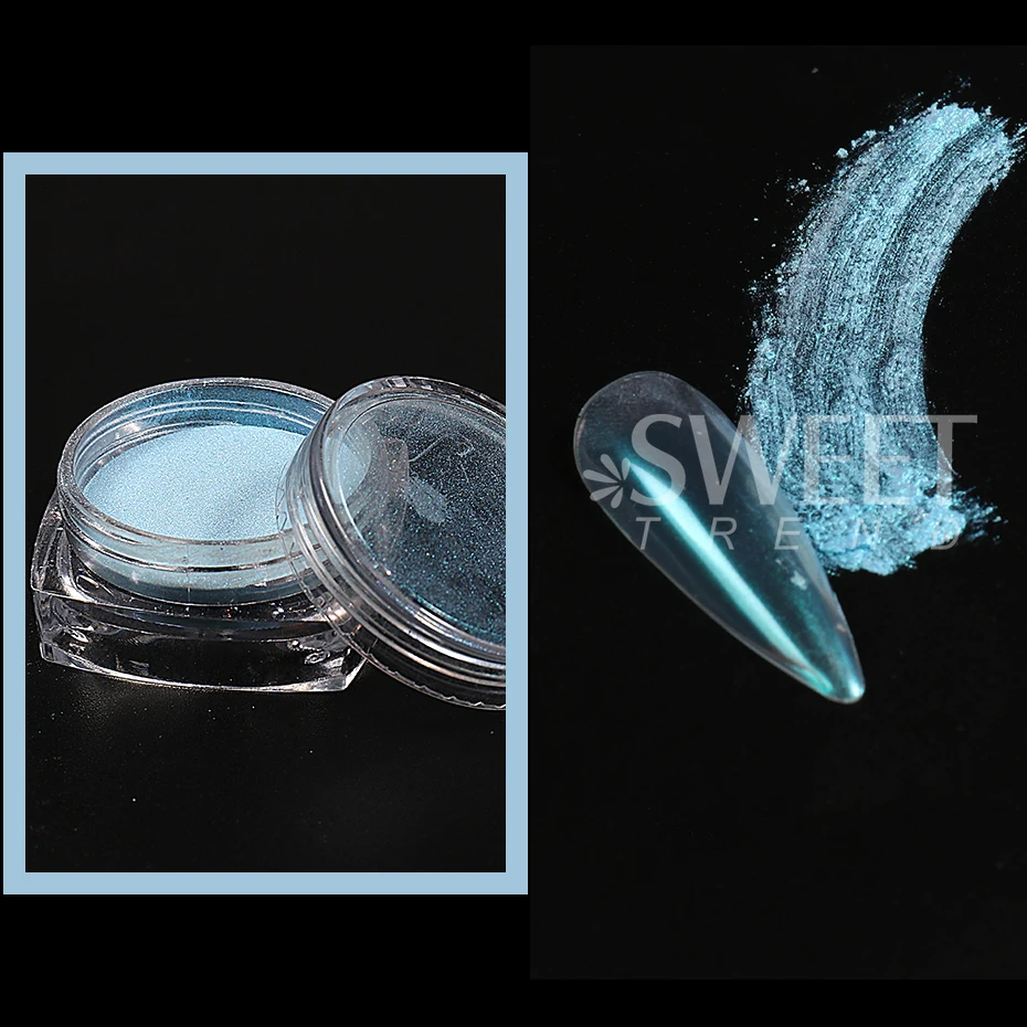 2 stks Maanlicht Blauw Aurora Chrome Nagels Poeder Glitter Wrijven op Poeder Spiegel Pigment Nail Art Supplies Manicure Decoratie