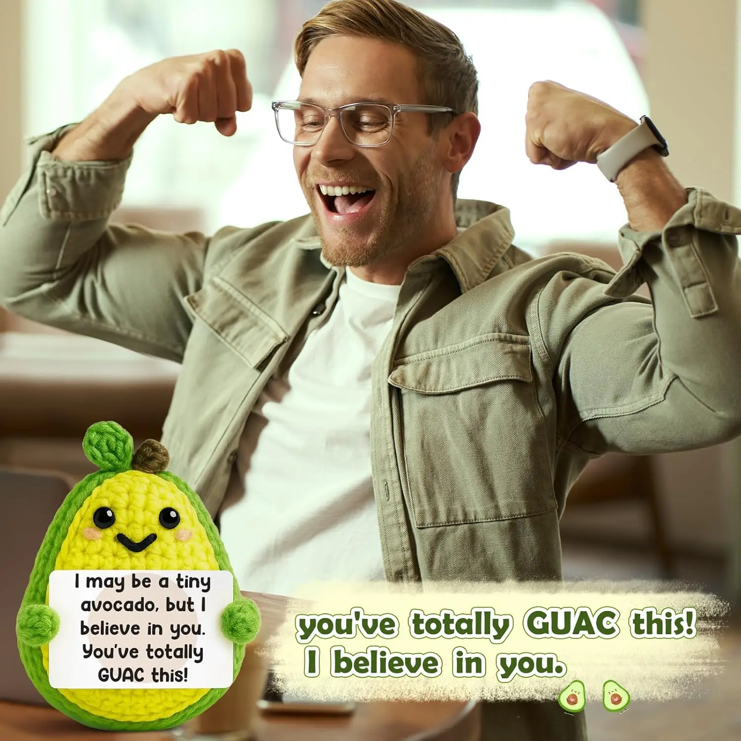 أفوكادو كروشيه صغير - هدية دعم عاطفي إيجابية لعيد الأب، التخرج، عيد الميلاد #2