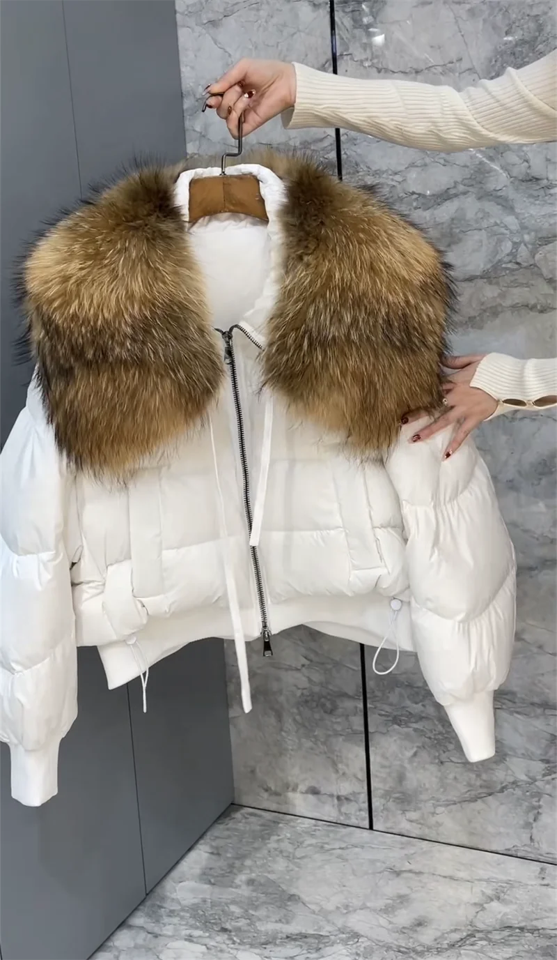 FURYOUME 2023 Winter 90% White Duck Down Jacket Women Thick Warm Parkas New Big Real Raccoon Fur Collar Female Outerwear Fashion