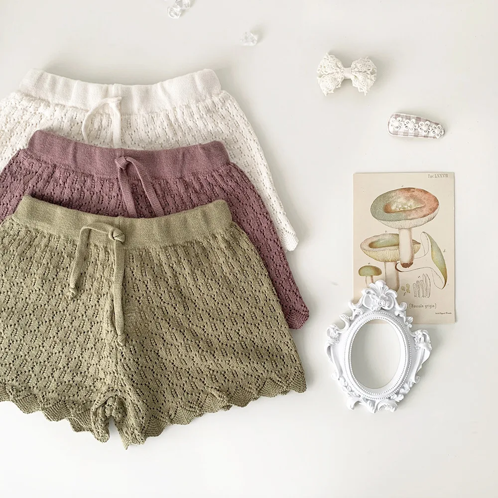 100% Cotton Knit Shorts Casual Vintage Kids Girls Flare Drawstring  Short Pants