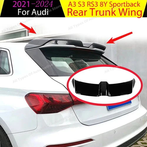 Imagen 1 del producto Alerón de labio de techo trasero de coche, ala divisora de maletero para Audi A3 S3 RS3 8Y Sportback 2021-2024, Kit de carrocería modificado, accesorios para automóvil