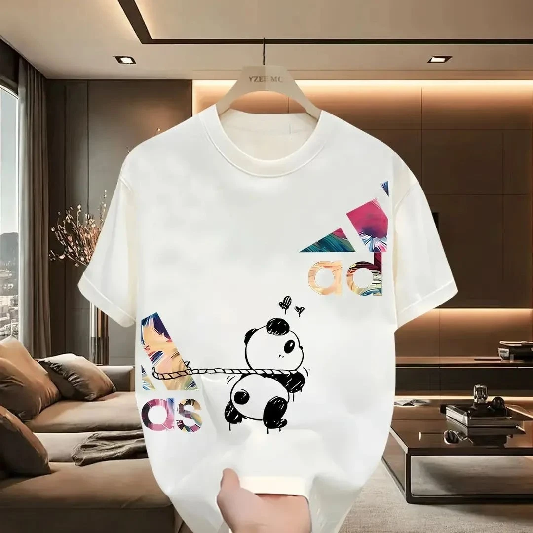 

2026 New Fashion Little Panda Fun Graphic Print High Quality Men's and Women's T-Shirts Round Neck Loose Short Sleeve