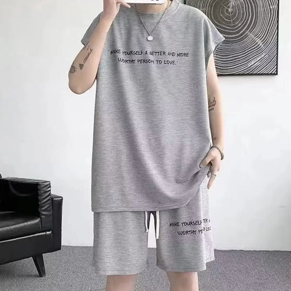 

Спортивный костюм мужской повседневный, майка и шорты, дышащий мягкий костюм средней длины, модная летняя одежда