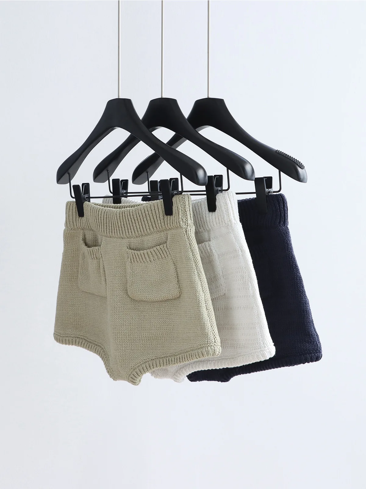 Dave&di Knitted Shorts 26 Early Spring Stylish Versatile High Waisted Casual Pants Look Slim Elastic Waisted Wide Leg Pants