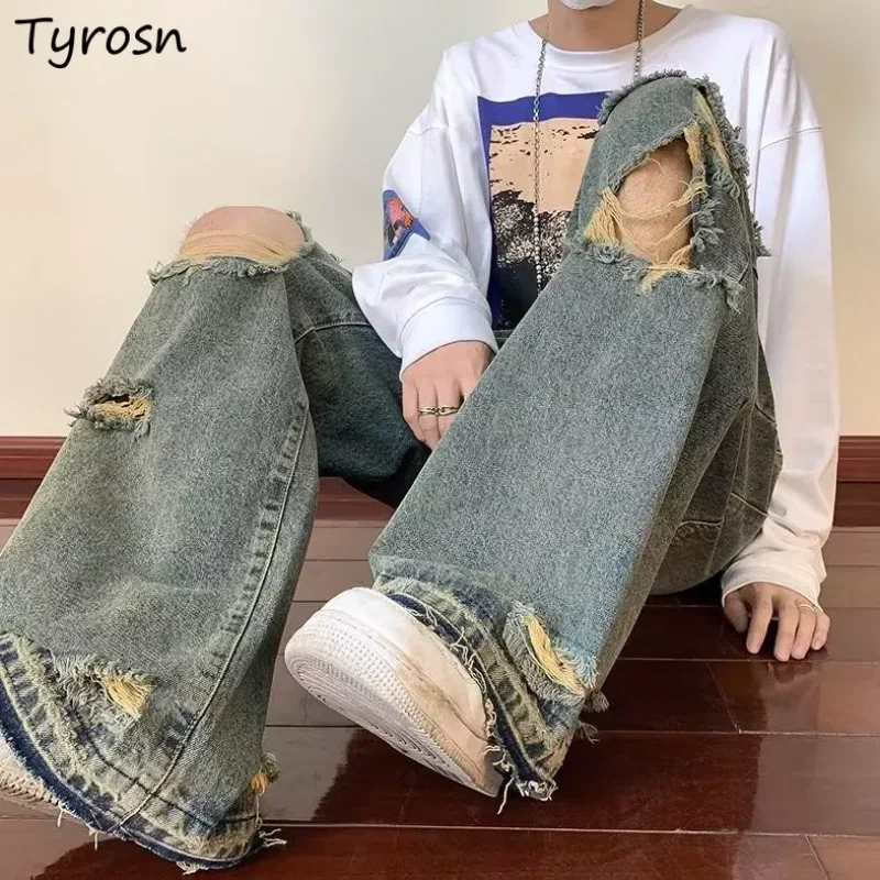 

Синие рваные джинсы женские High Street унисекс модные шикарные винтажные Y2k повседневные летние мешковатые джинсовые брюки с отверстиями в европейском стиле