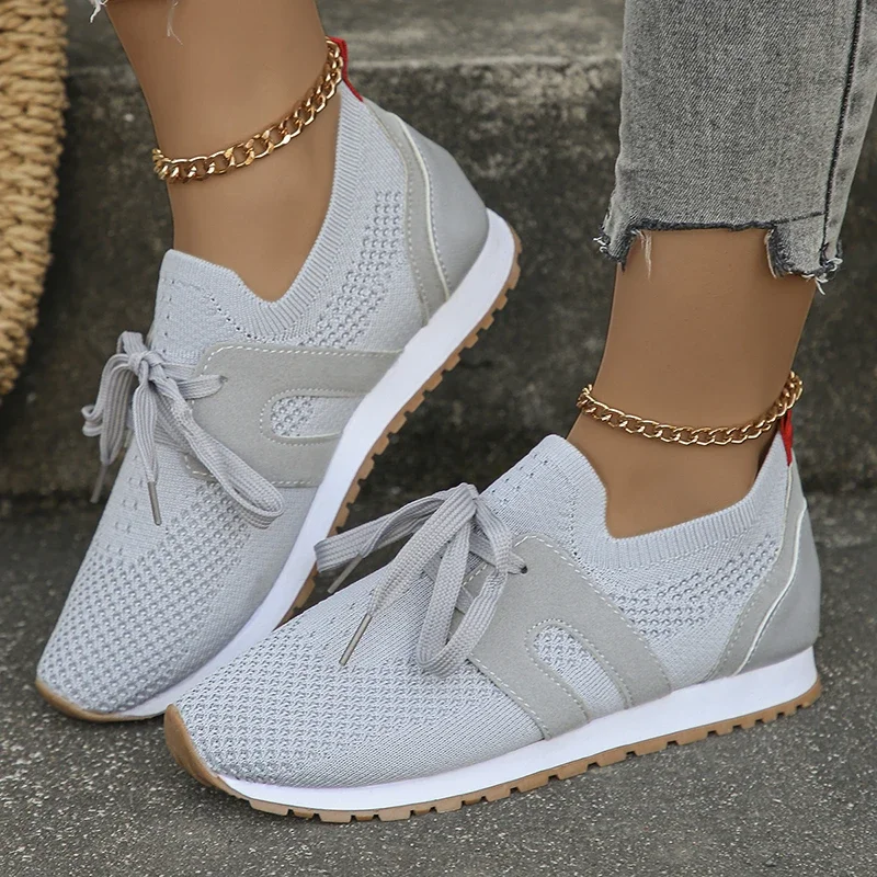 Leichte Strick-Sneaker für Damen, atmungsaktive Slip-On-Walking-Laufschuhe für Damen, Übergröße 43, rutschfeste, lässige Sportschuhe