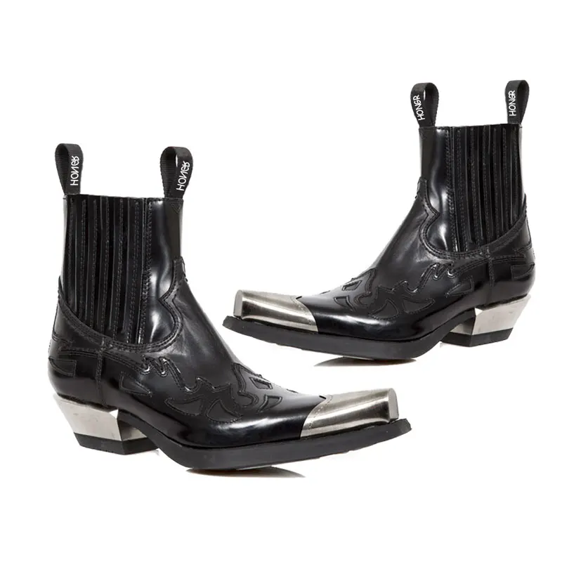 

Spanish Trendy Brand Men Punk Chelsea Autumn and Winter New Western Cowboy Women's High Heel Square Head Short Boots