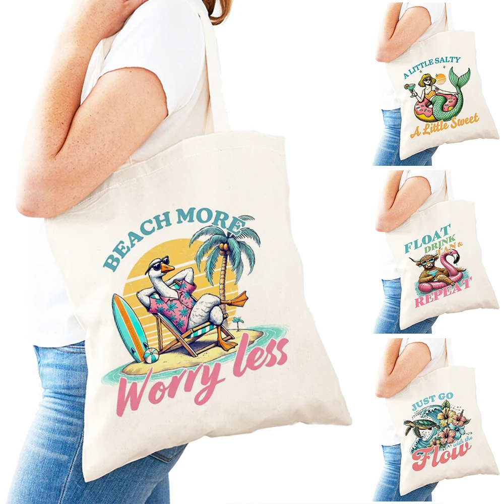 

Casual Lovely Duck Pattern Women Daily Use Bag Double Print Charming Raccoon Girl Shopping Shoulder Handbag Lady Shopper Bags