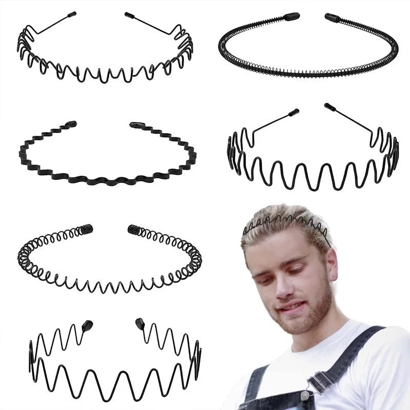 1/6Pcs Black Wave Hair Band Mens Women Fashion Wavy Hair Head Hoop Band Sports Headband Hairband Headwear Hair Accessories Gifts