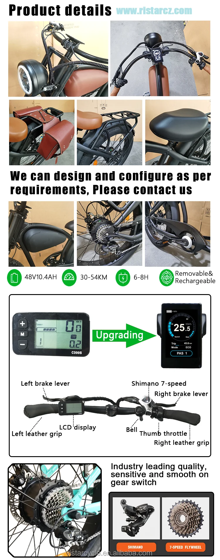 

Chopper Retro Ebike Rear Wheel Motor Adult Commuter Tool 26 inch 48V Thick Tire Beach Cruiser Adult Retro Commuter Tool