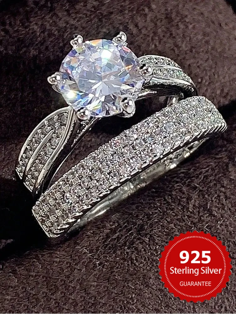 

925 Sterling Silver Classic Gorgeous Shiny Round Zircon Ring Set For Women Engagement Wedding Luxury High Quality Fine Jewelry