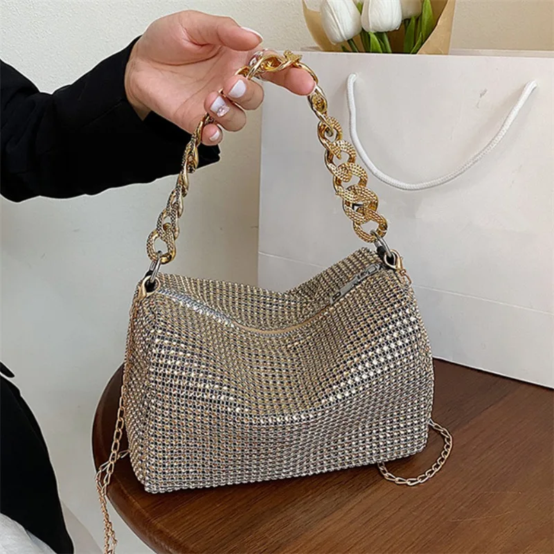 Fashionable Women's Tote Bag, Chic Banquet Bag, Stylish Bright Diamond Crossbody Bag Fashionable Shiny Diamond Handbag Cross Bag