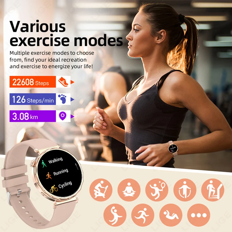 LIGE جديد ساعة ذكية للنساء 1.6 بوصة 360*360 AMOLED HD شاشة GPS IP68 الرياضة مقاوم للماء مراقب معدل ضربات القلب Smartwatch الرجال هدية