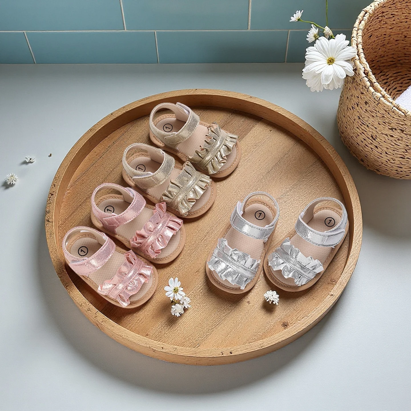 

0-18M Baby Girl Sandals With Pleated Edges High-Quality Soft Sole Anti Slip Exposed Toes Breathable Summer Outdoor First Walking