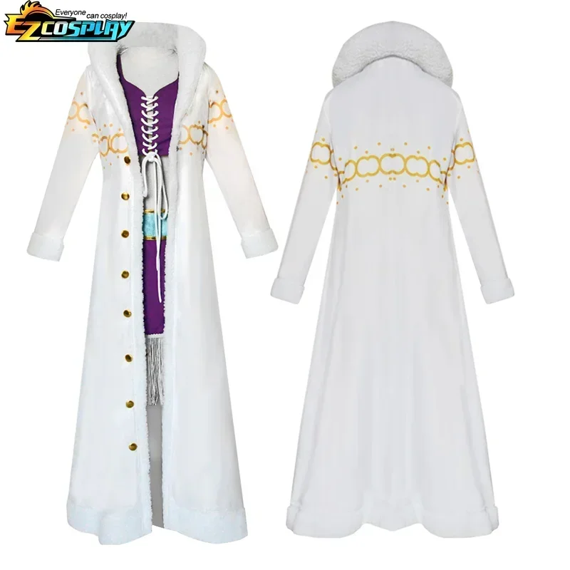 Anime-inspiriertes Nico Robin Kostüm für Damen, lila Kleid, Uniform, langer Pelzkragen, weißer Umhang, Outfit für Halloween-Rollenspiele – Detail 3