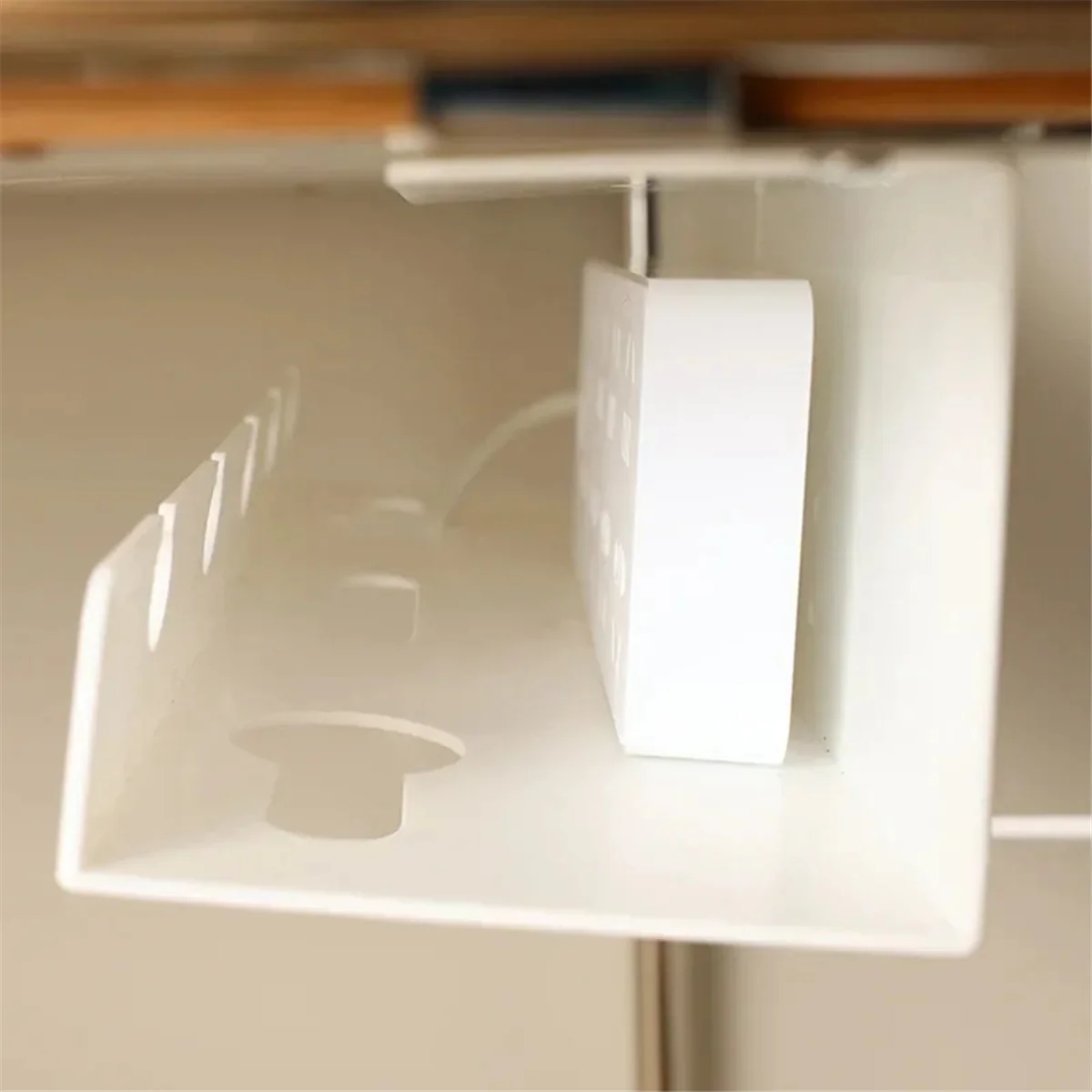 Cable Holder Under the Table, Manage Power Board Wires, Computer Desk Socket Fixing Without Punching, Storage Rack White
