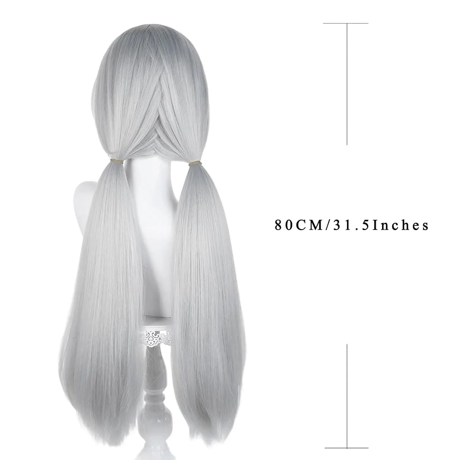 Aicos Long Gray Ponytail Wig for Women Silver Grey Cosplay Wig with Two Ponytail Wig for Halloween Costume Party