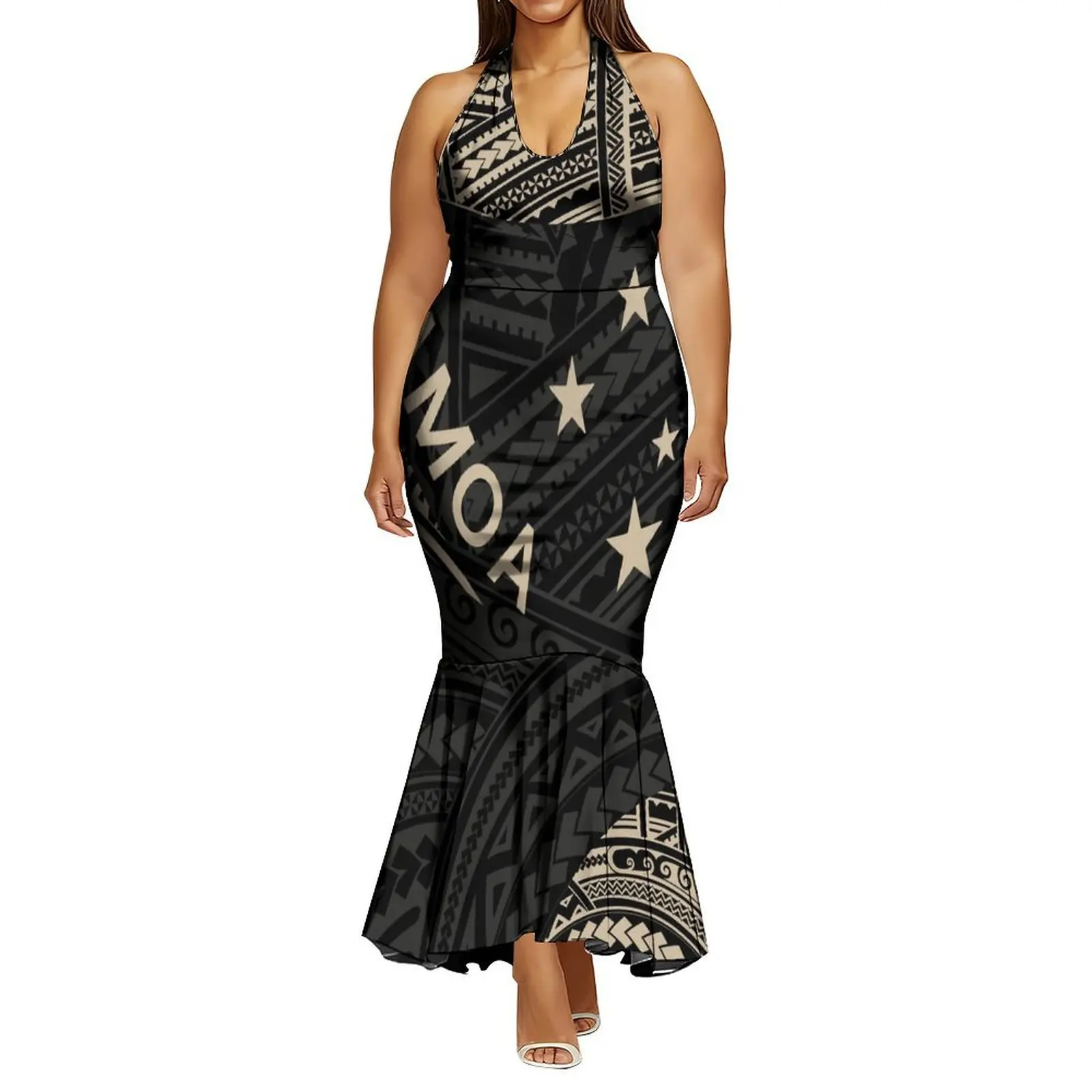 فستان نسائي مثير هالتر التخسيس تصميم طويل تصميم الأزهار فستان ذيل السمكة البولينيزية حسب الطلب فستان سهرة عالي الجودة #3