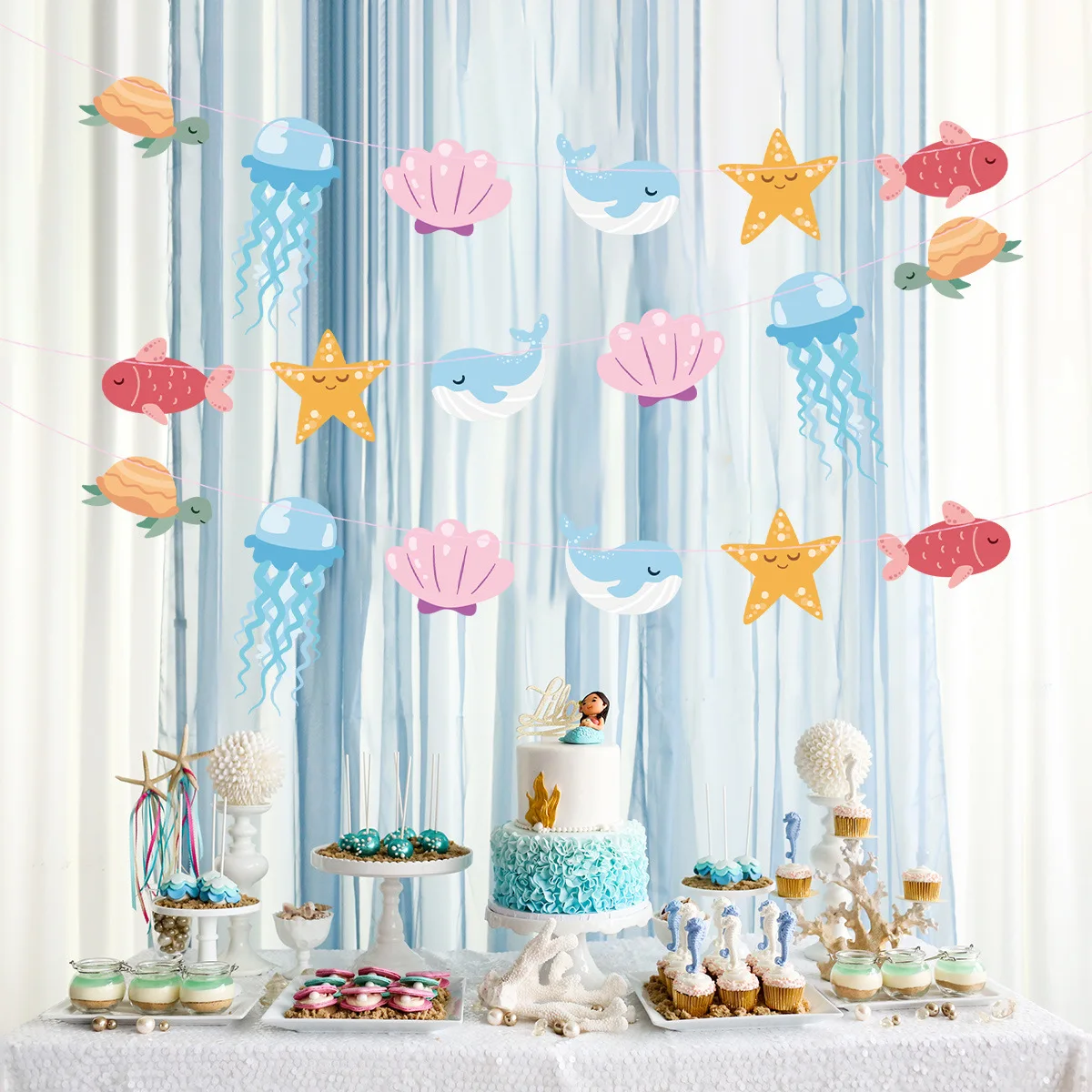 2 m Ozean-Tier-Girlande mit Ozean-Motiv – hängendes Banner für Kindergeburtstag, Babyparty unter dem Meer, Party-Dekoration – Detail 5