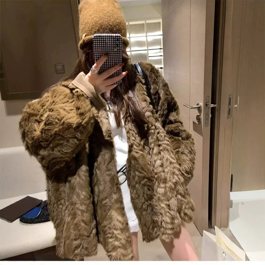 Winter Faux Double-faced Fur Coat For Women Fashion Luxury Batwing Sleeve Plush Overcoat Casual High Street Female Warm Jacket