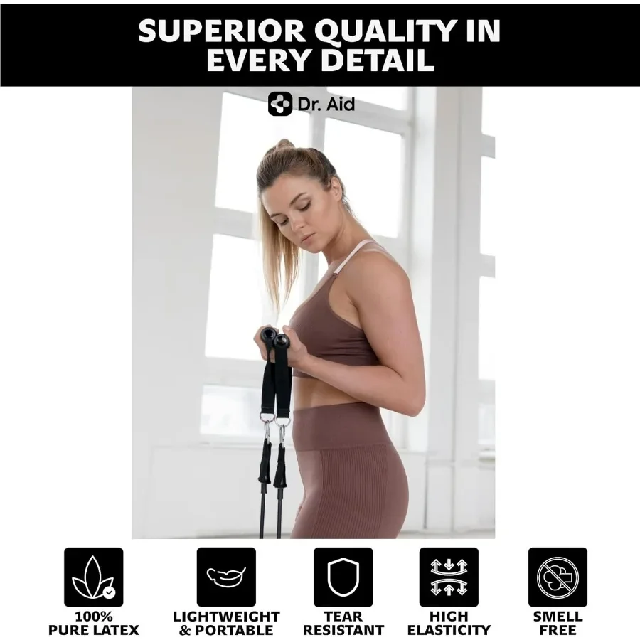 مجموعة أربطة مقاومة Dr. Aid مكونة من 5 أربطة تمرين قابلة للتكديس مع مقابض مصنوعة من اللاتكس النقي لمرونة عالية ومقاومة للتمزق #5