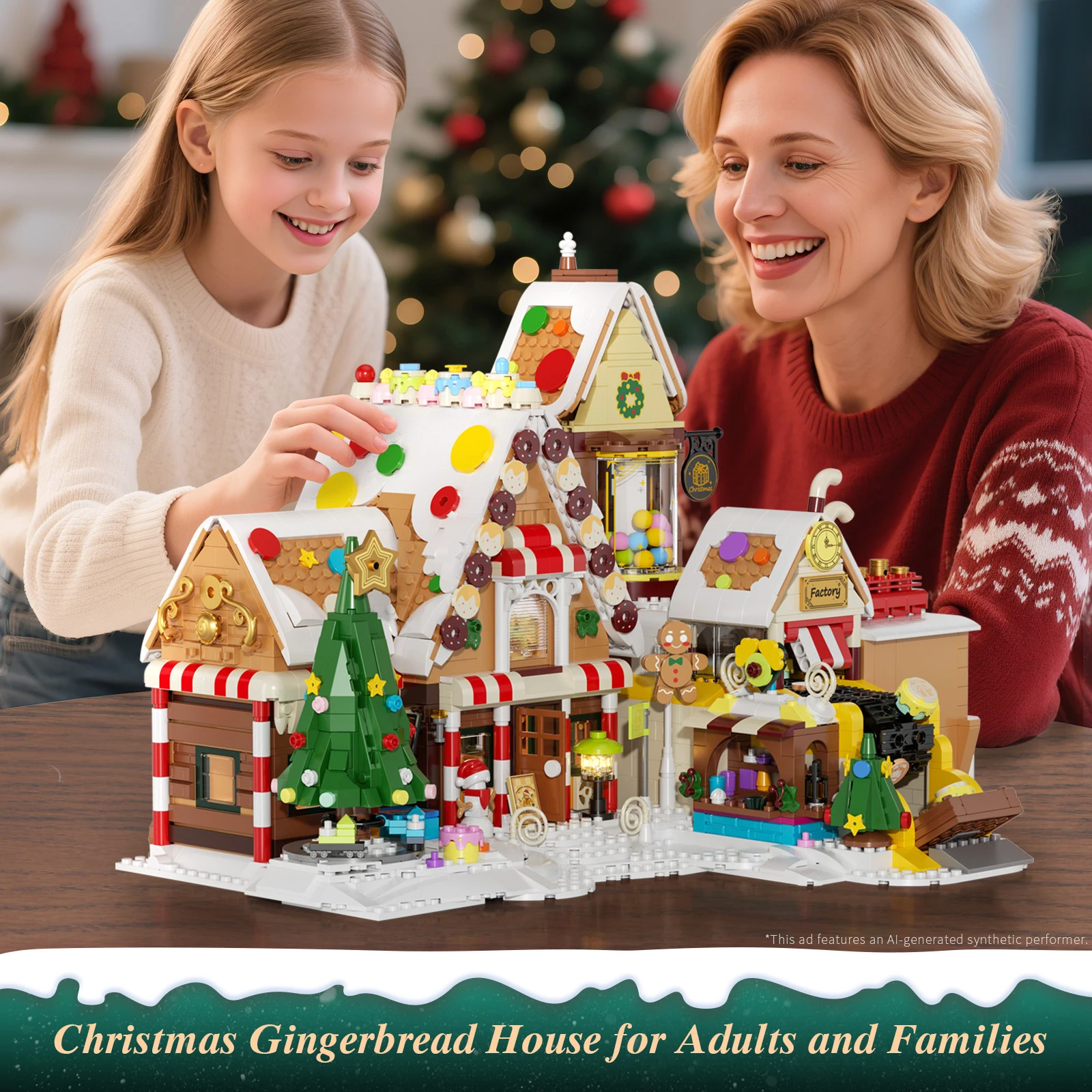 JAKI Christmas House Model Building Kit – Desktop Ornament, Educational Construction Toys, Christmas Building Blocks Gift