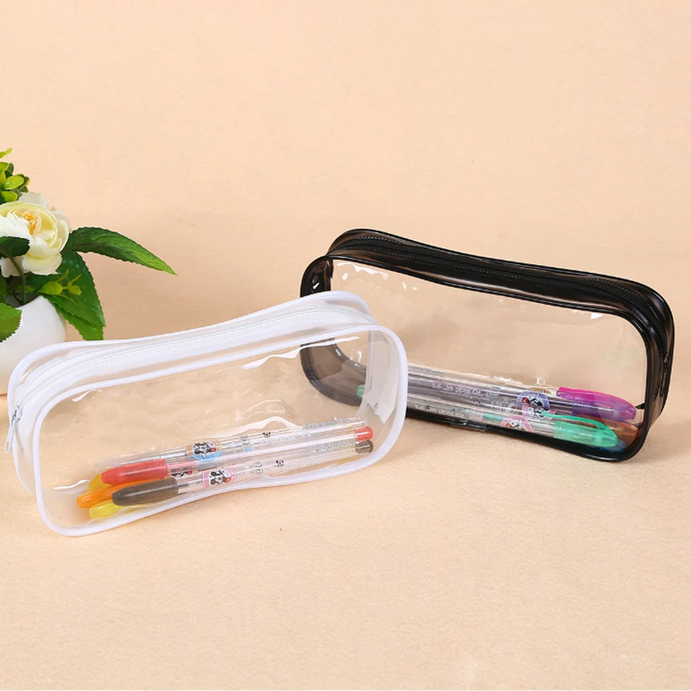 

2 Pcs Pvc Zipper Bag Pencil Pouch for Girls Stationery Storage Boys Simple Case