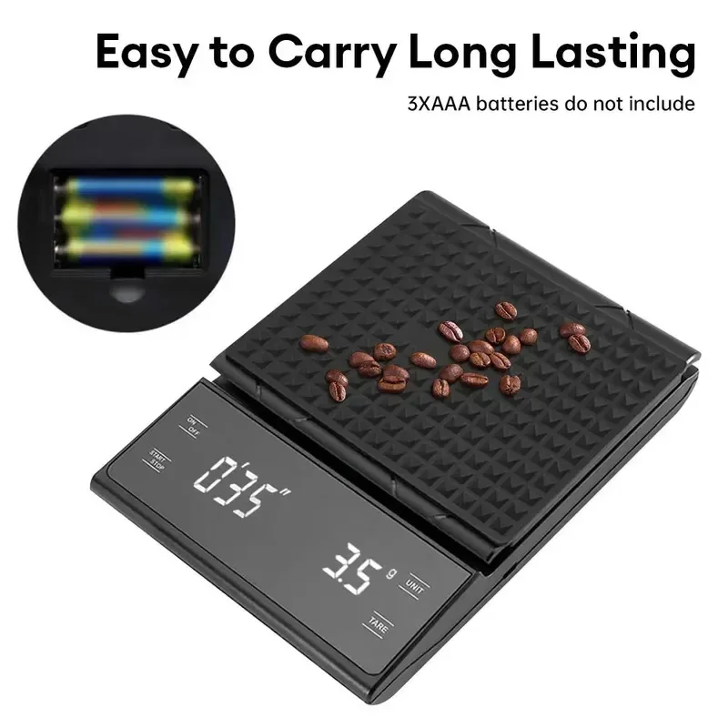 3kg/0.1g Coffee Scale with Timer Kitchen Tools Digital Multifunction Weighing Scale Pour Over Drip Espresso Scale LCD Display