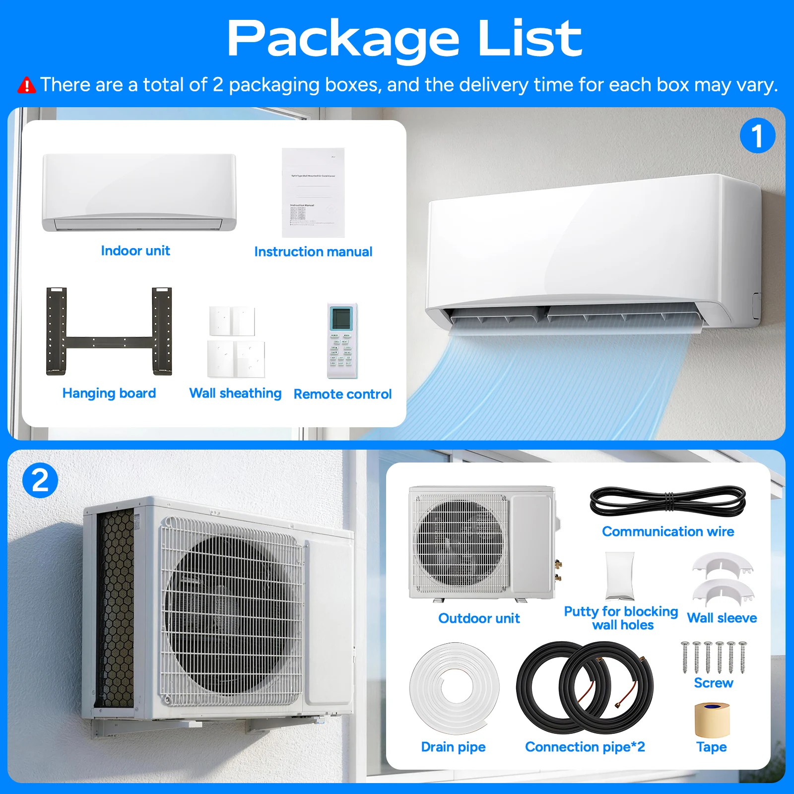 9000 BTU Mini Split Air Conditioner & Heater with Inverter, 17 SEER2 115V Energy Saving AC Unit Cools Rooms up to 450 Sq. Ft, Complete Installation Kit view 2