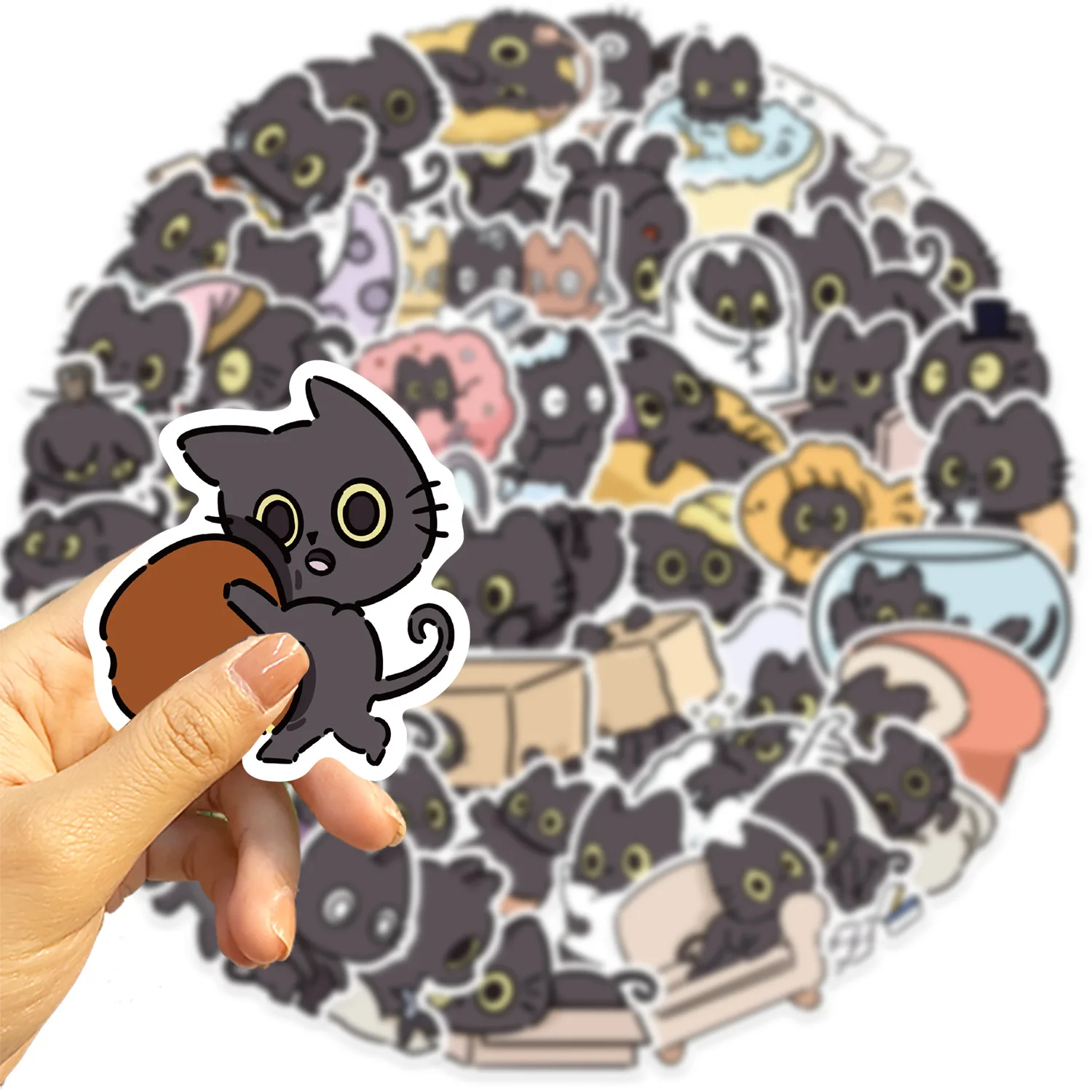 30/50PCS Cartoon Freche Kleine Schwarze Katze Aufkleber Gitarre Notebook Gepäck Wasserdichte Aufkleber Kinder Schule Schreibwaren Aufkleber