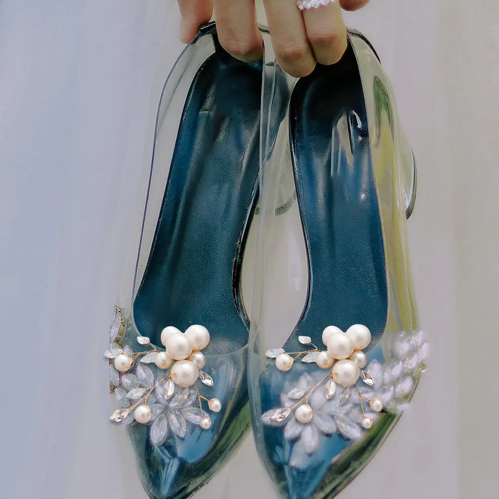 1Pair Removable Pearl Shoes Flowers Crystal Alloy Decorative Buckles for Wedding Shoes Bride High Heels Banquet Daily Wear