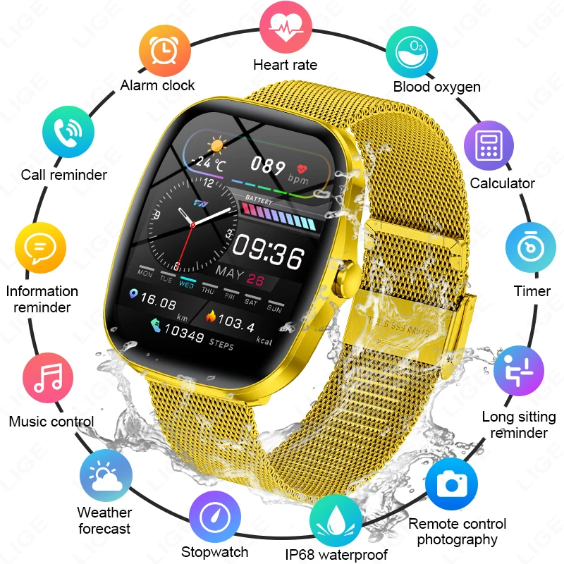 

LIGE Smart Watch Women 1.53”HD Full Touch Screen Heart Rate Bracelet Sport Fitness Tracker Men Smartwatch For Android IOS New