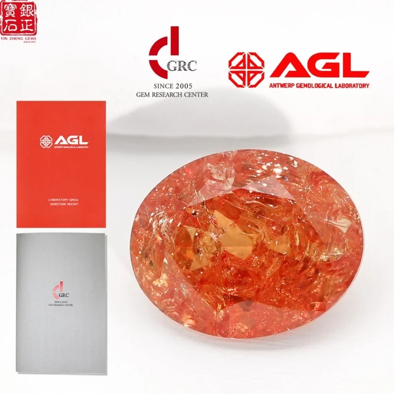 

YinZheng AAAAA Grade Czochralski Corundum Crushed Ice Cultivate Morgen Orange sapphire Oval Cut With Selectable AGL Certificate