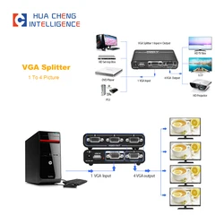 VGA Video Splitter 1 In 4 Out Audio Video Synchronous Output for Video Conference Multimedia Model AMS-V1S4