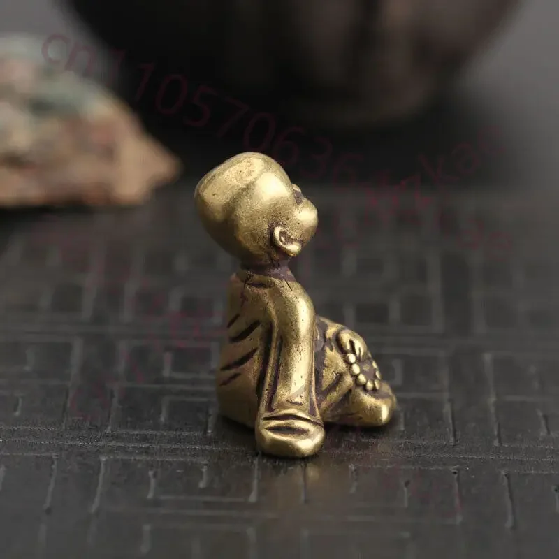 Chinese Collection old Asian Brass young Buddhist monk Exquisite statue