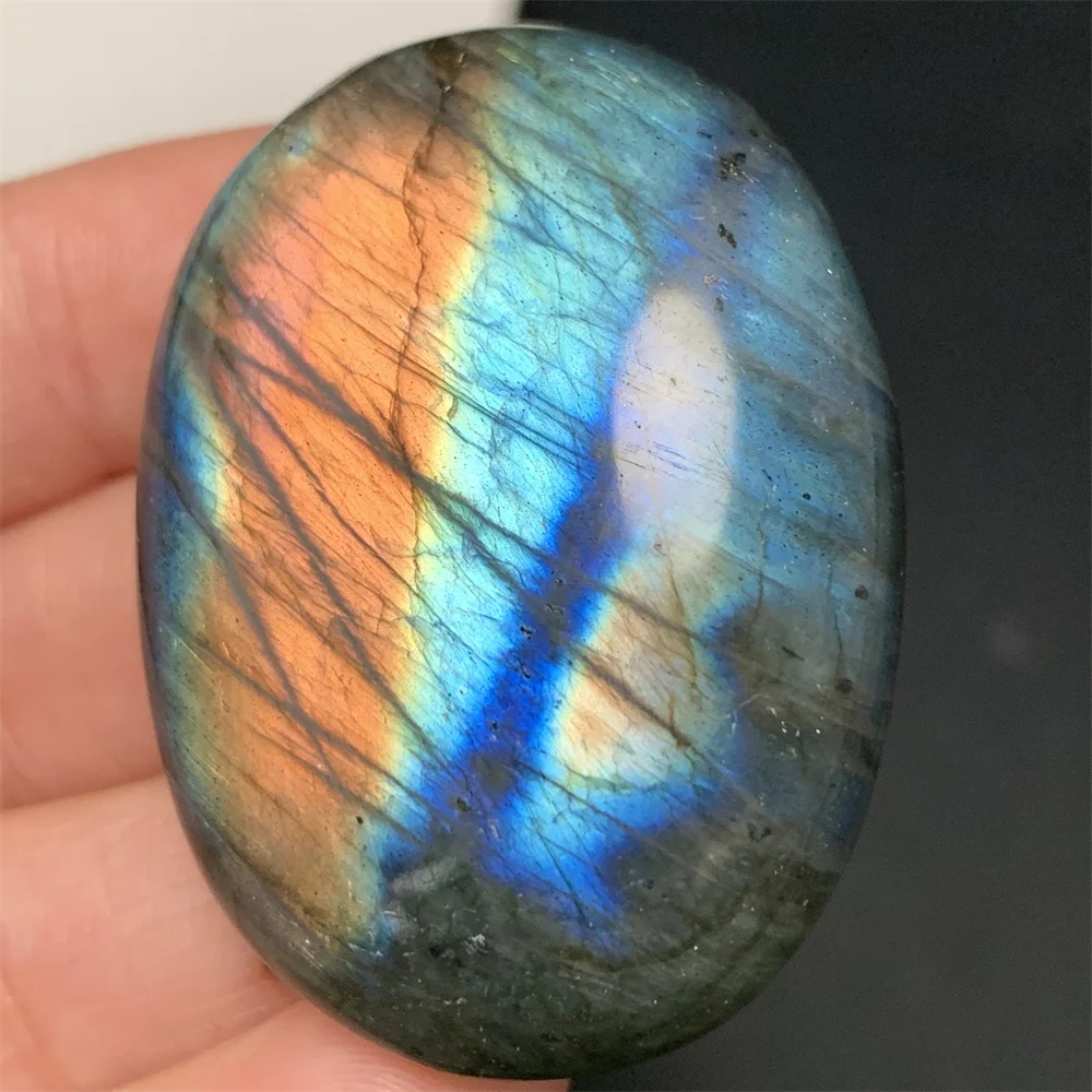 

Натуральный Яркий Красочный Синий Оранжевый Свет Лабрадорит Украшения Форма Мыла Лабрадорит Минеральный Образец Пальмовый Камень Бусины Подвеска