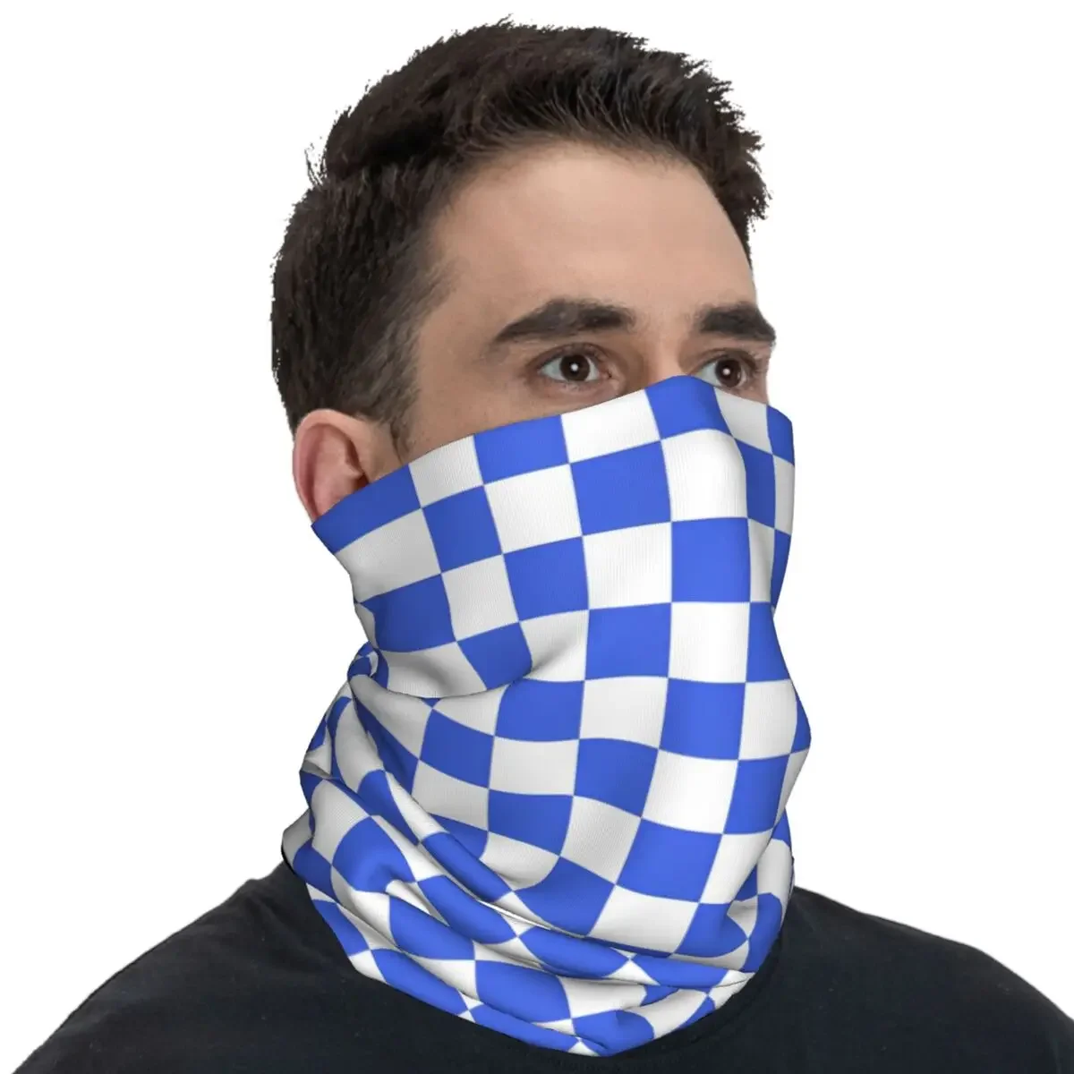 Checkered Pattern In Royal Blue And White Balaclava Hiking Camping Bicycle Mask Anti-UV Soft Warm Tactical Mask Summer Scarves