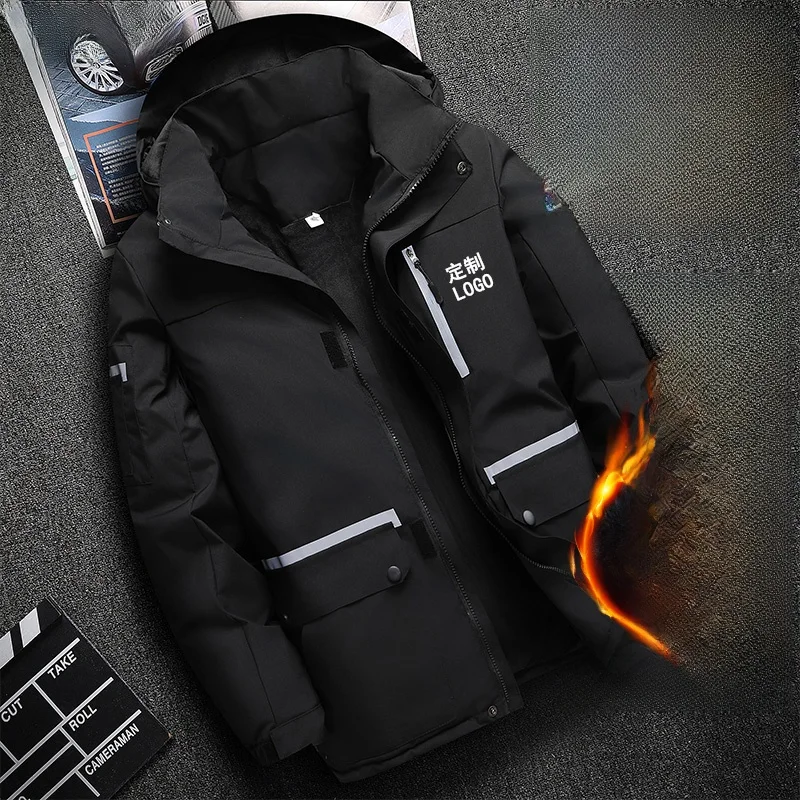 Men's Thickened Winter Jacket Anti-Cold Cotton Workwear Loose Fit Durable Polyester Fiber Long Sleeve Standard Size Jacket